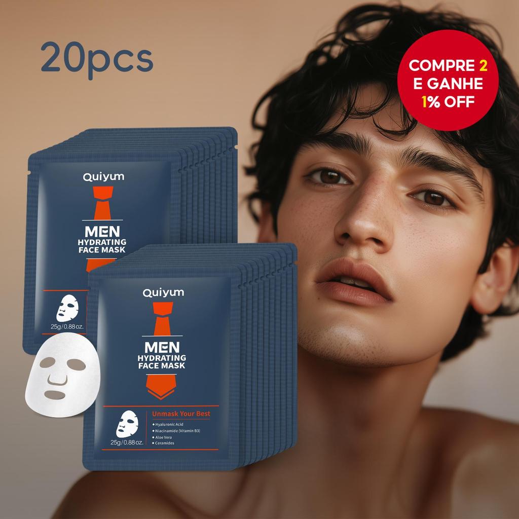 QUIYUM Máscara Facial Hidratante Masculina Acalma a Pele Seca Ácido Hialurônico Hidrata Textura Sua