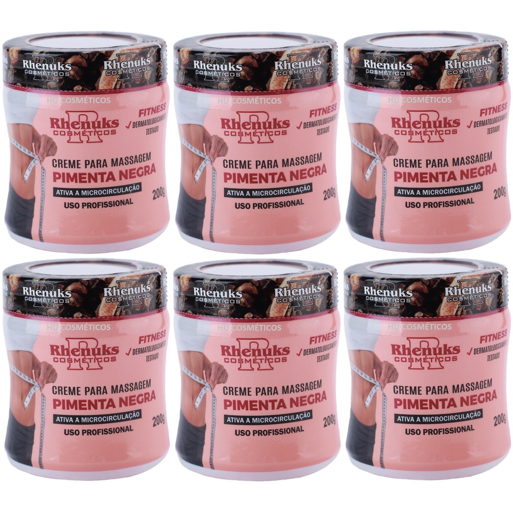 Kit 6 Gel Massageador Redutor de Medidas Pimenta Negra Termo Ativo 200g – Rhenuks