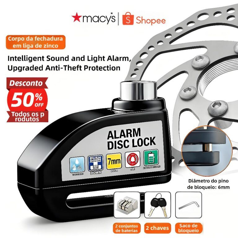 Trava Antifurto para Moto com Alarme 130dB- Anti-F