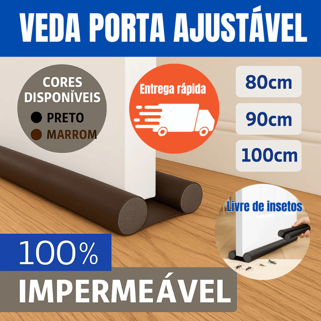 Veda Porta Protetor Rolinho 80, 90 e 100 Cm Impermeável Proteção Dupla Preto e Marrom