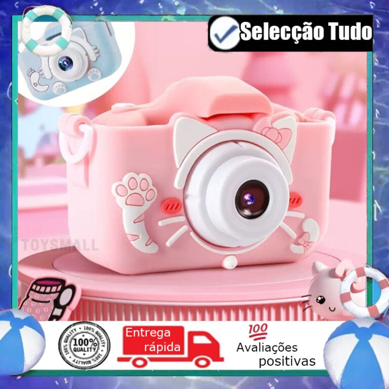 Mini câmera infantil recarregável com capa prote
