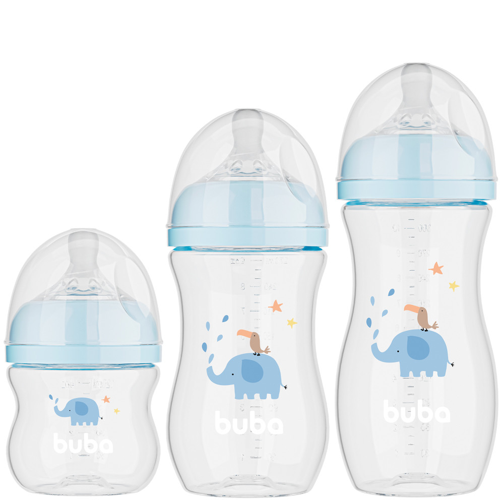 Kit 3 Mamadeiras Easy Flow Buba Elefante Azul 120/270/330ml
