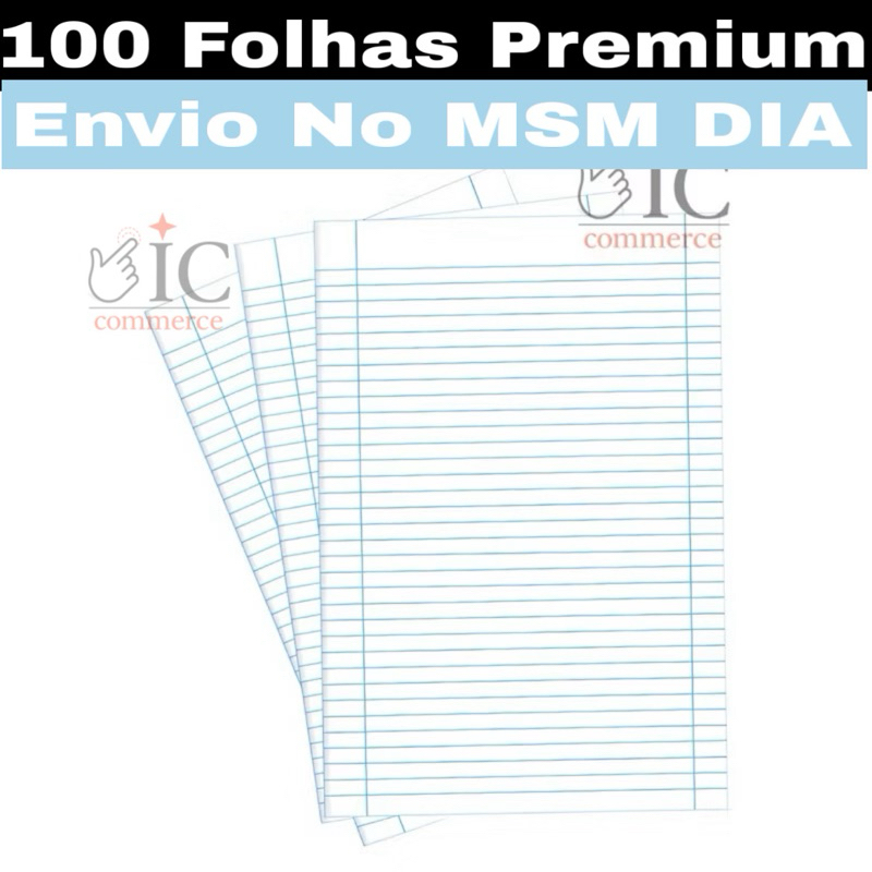 Papel Almaço Pautado com Margem 20, 40 ou 100 Folhas | Bloco Escolar Branco | Papel de Escrita e Ano