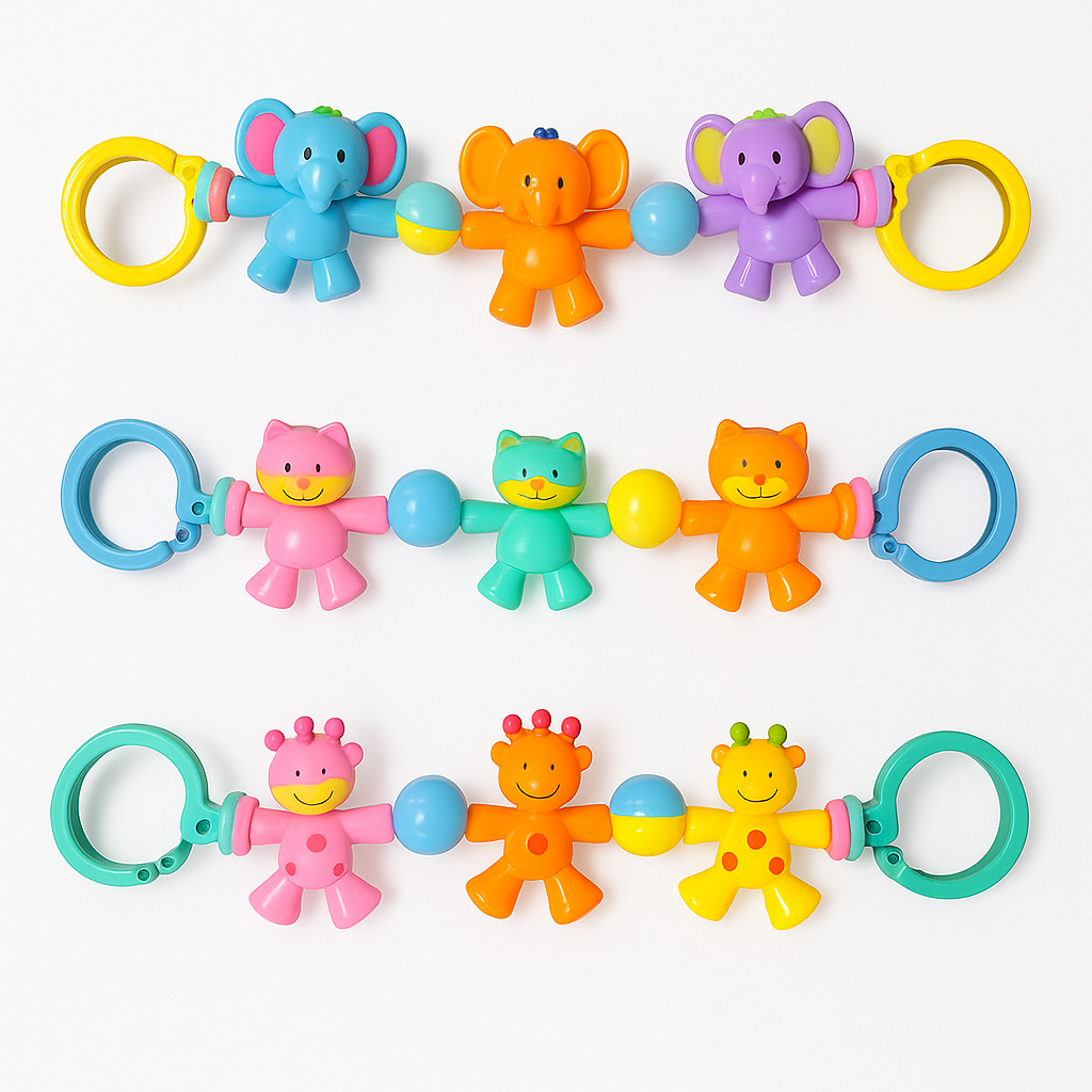 Móbile Chocalho c/ Som Interativo Didático Infantil Para Berço e Carrinho Girafa Elefante Gatinho