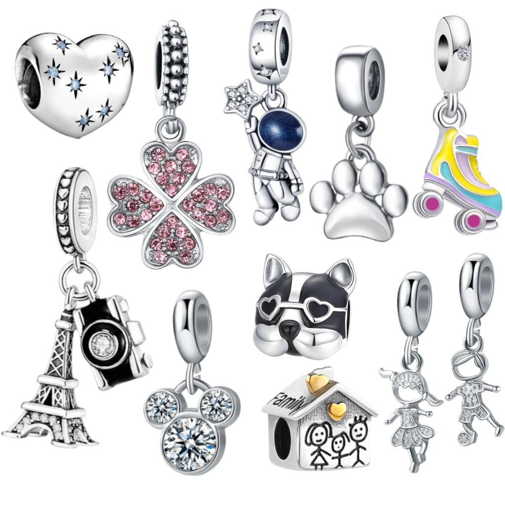 Berloque Prata 925 Pingente Básico Pulseira Feminina Acessório Diário à Moda