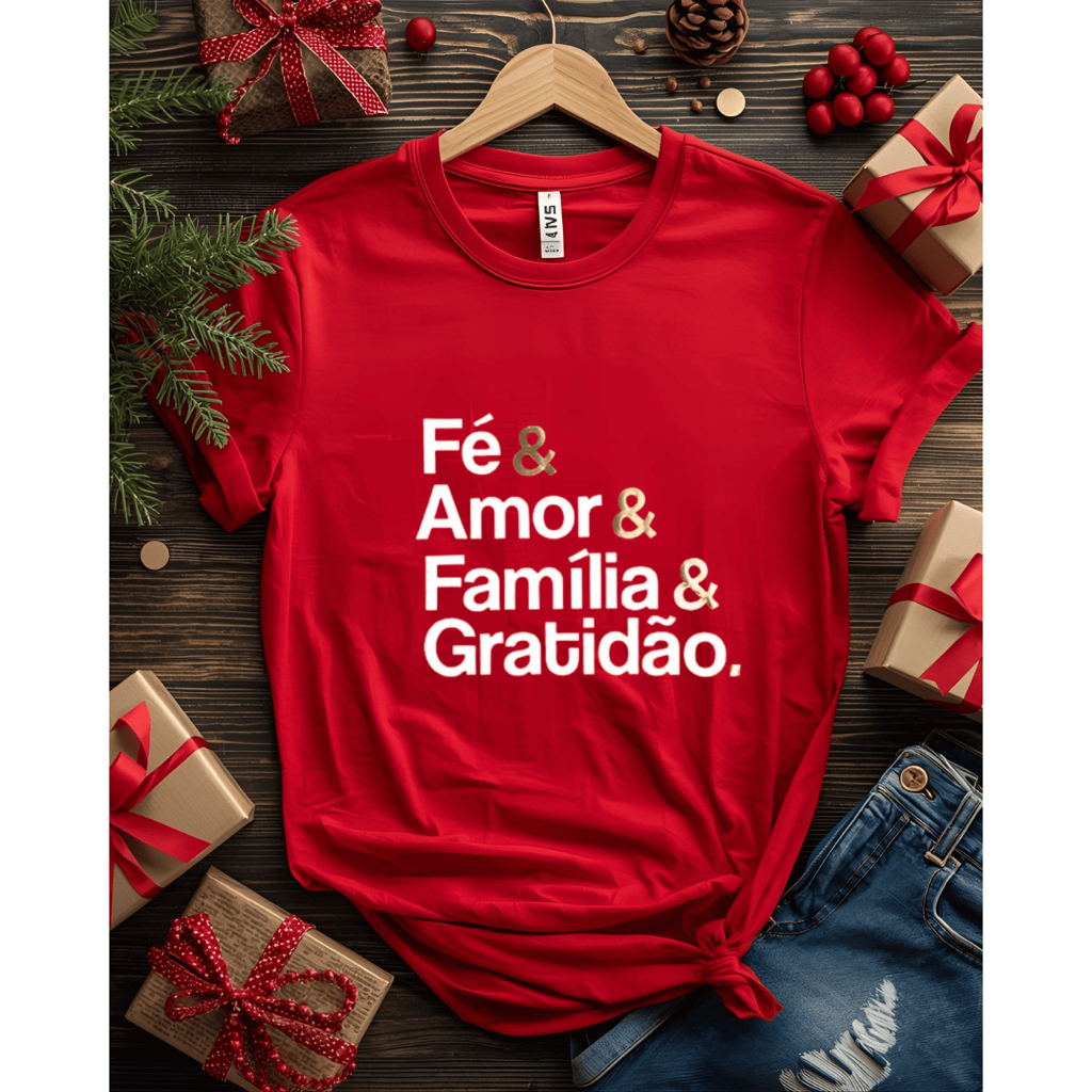 Camiseta Camisa Estampada Feliz Natal Unissex T-shirt Blusa Fé Amor Familia e Gratidão