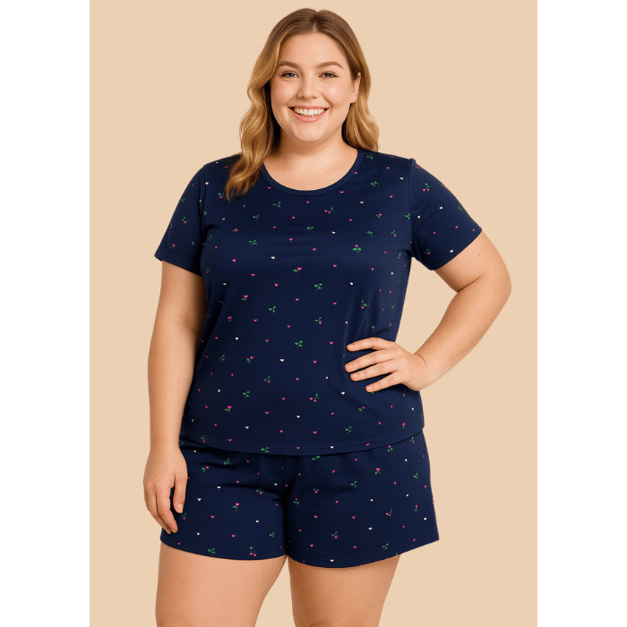 Pijama Meia coxa Feminino Plus Size Estampado