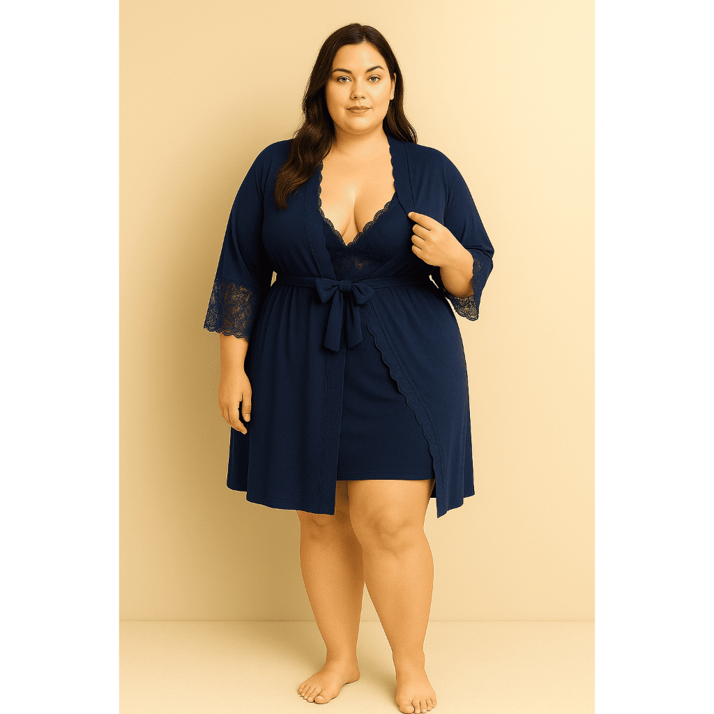 Kit Camisola para Amamentação + Robe Plus Size Confortável Com Renda Saída de Maternidade 48 ao 54