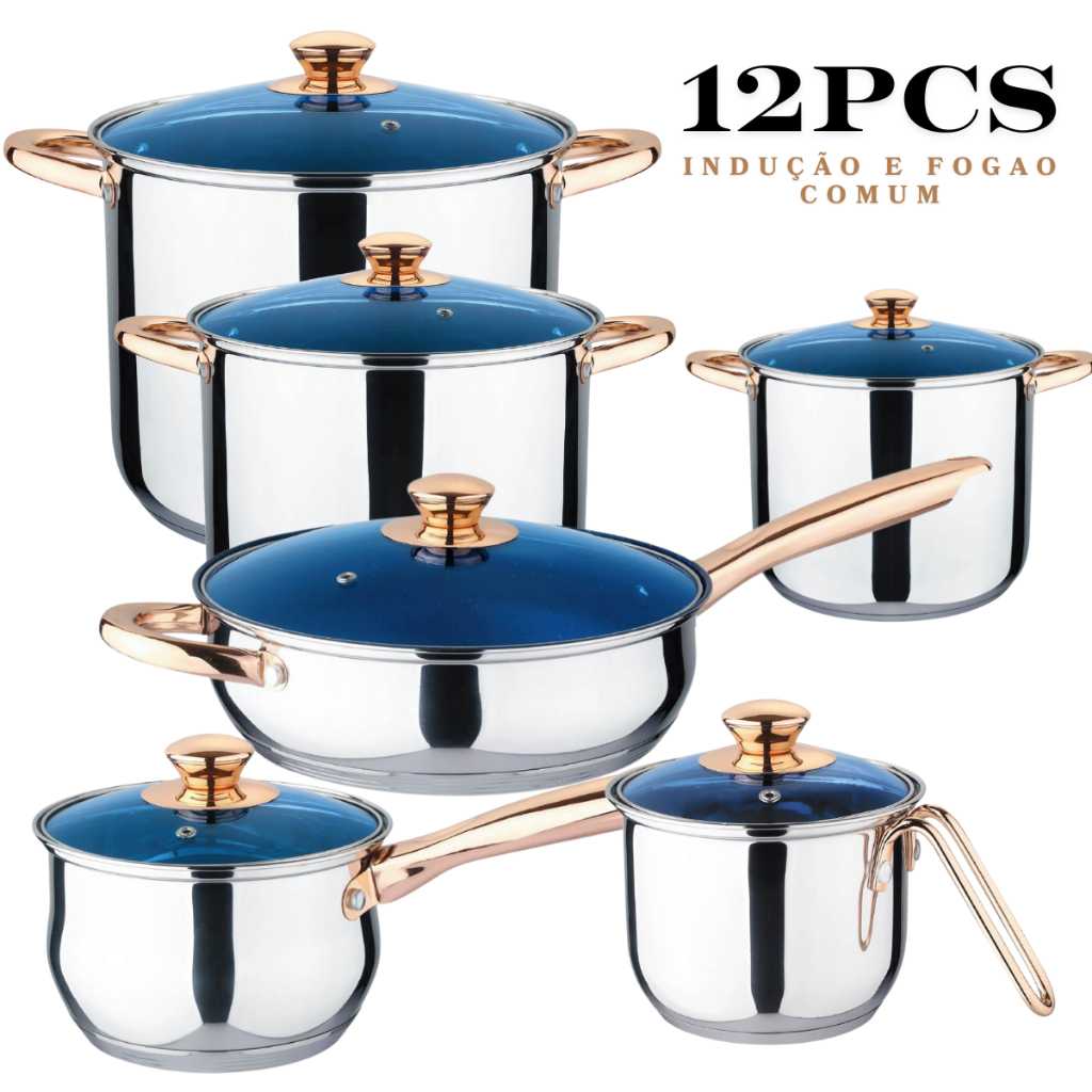 Conjunto de panelas kit jogo panelas aço inox cirurgico fogão de indução e fogão comum 19 peças