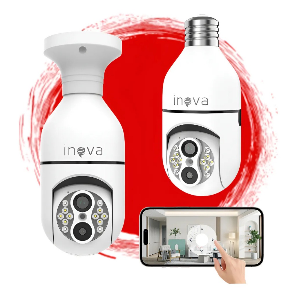 2 UNIDADES – Câmeras Lâmpadas de Segurança Vigilância IP Wi-Fi 360° Visão Noturna FullHD Bivolt