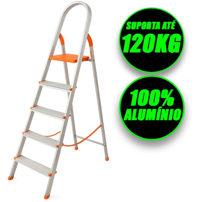 Escada De Alumínio 5 Degraus Domestica Residencia