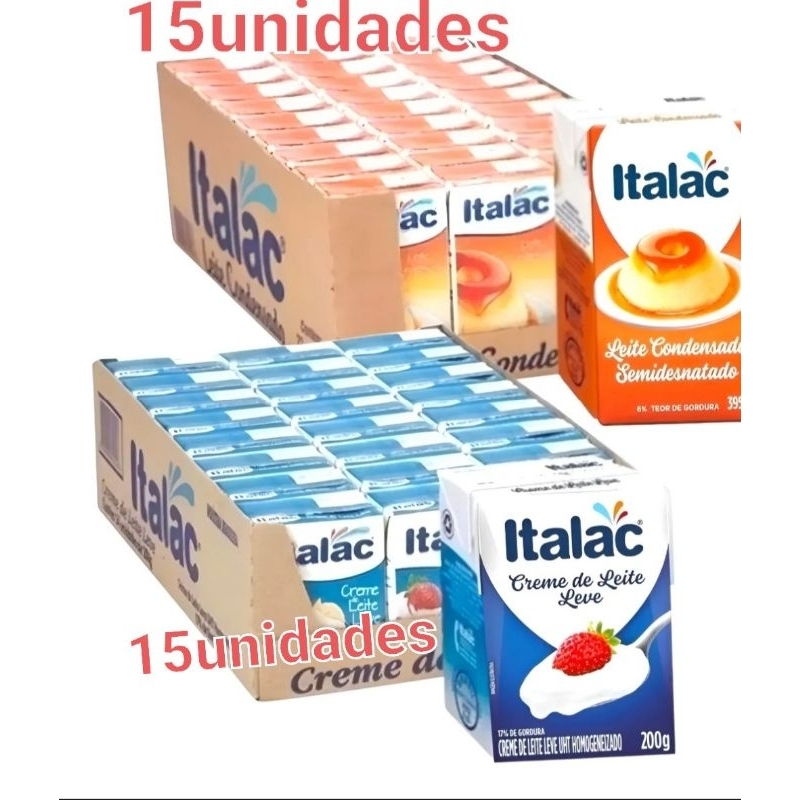kit com 30unidades 15unidades leite condensado S italac 395g  e 15unidades  creme de leite italac 20