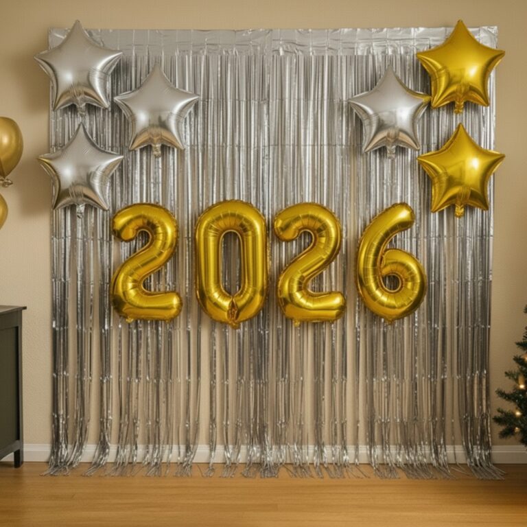Kit Decoração 2026 Ano Novo 2 Cortinas Metalizad