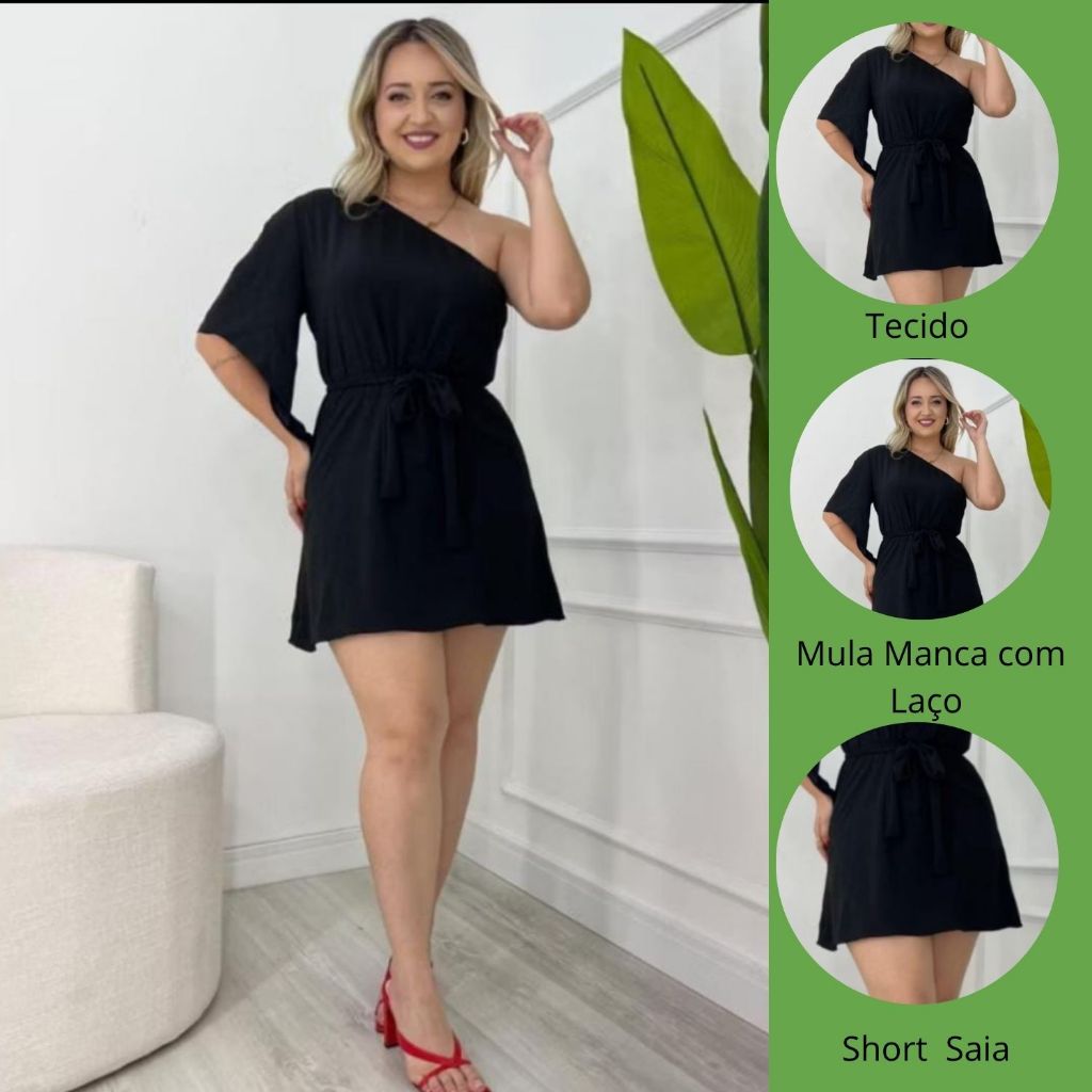 Vestido Curto Um Ombro Só com short e Cinto no tamanho G Elegância e Conforto em um Só Look