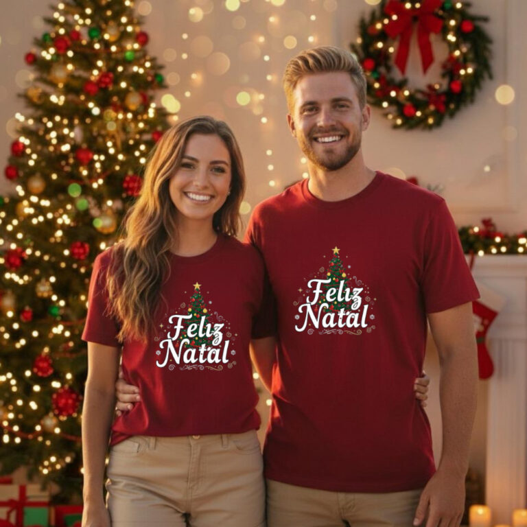 Kit 2 Camisetas Estampadas Feliz Natal Tecido 100%