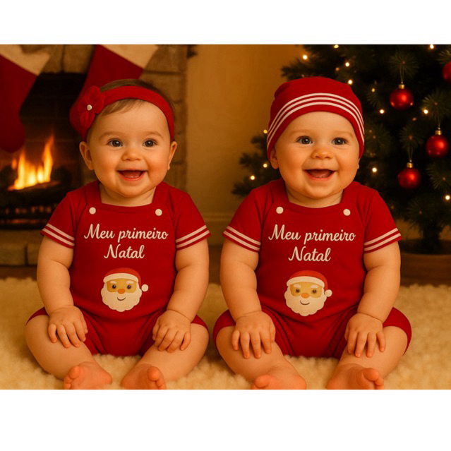 conjunto jardineira de bebê bordado NATAL, unisse