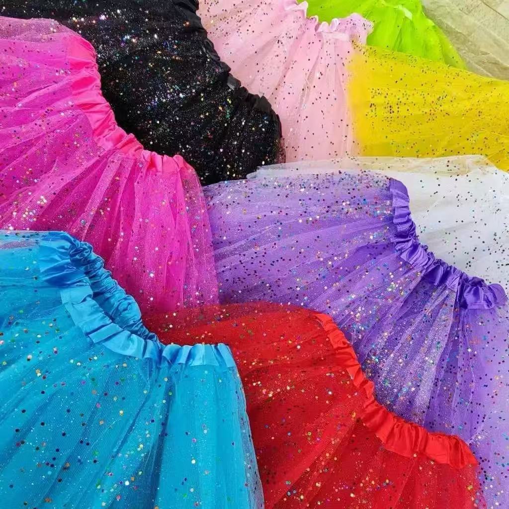 Saia infantil de tule de três camadas de 30 cm com brilho para festas e celebrações