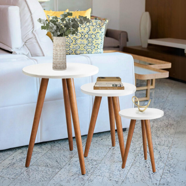 Kit Trio Jogo de Mesinhas Lateral Redondas Sala P�