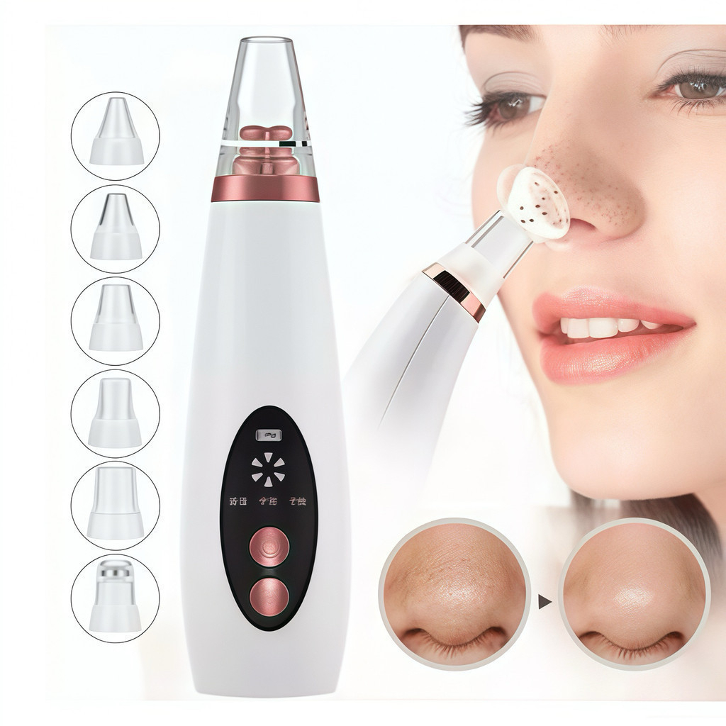Limpador Facial Elétrico Recarregável USB com 6 Pontas de Limpeza
