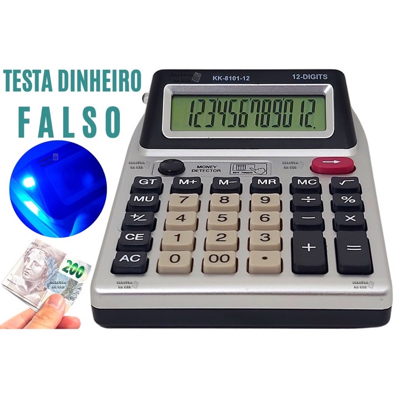 Calculadora De Mesa Balcão Testa Dinheiro Falso Duplo Visor Luz Negra UV W13.50