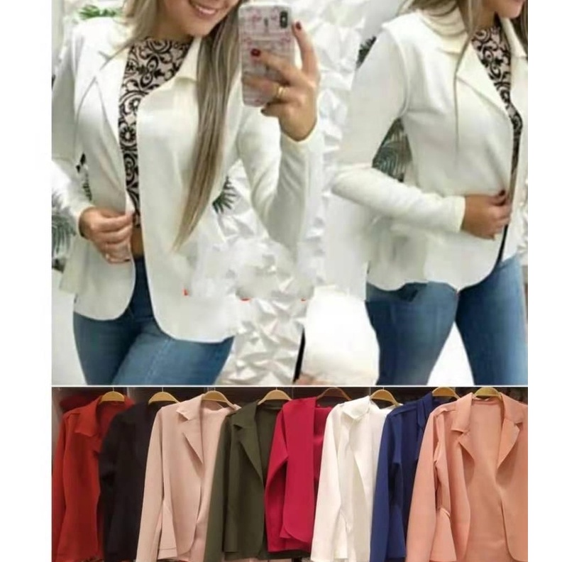 Blazer Feminino em Neoprene Casaco curto com babado P ao G3