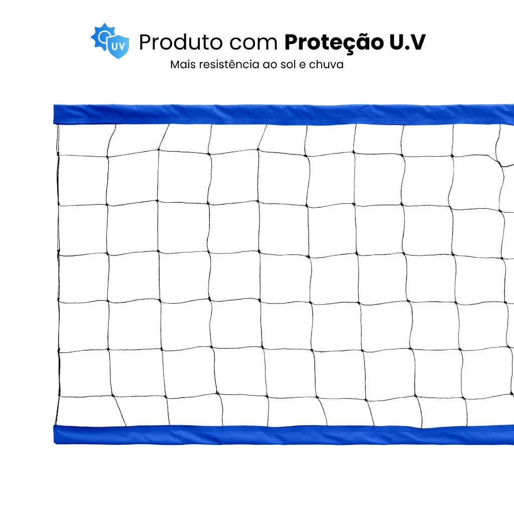 Rede de Volei 9,5 metros Amadora 2 Faixas com Proteção UV Ideal para Quadras de Volei e Futevolei