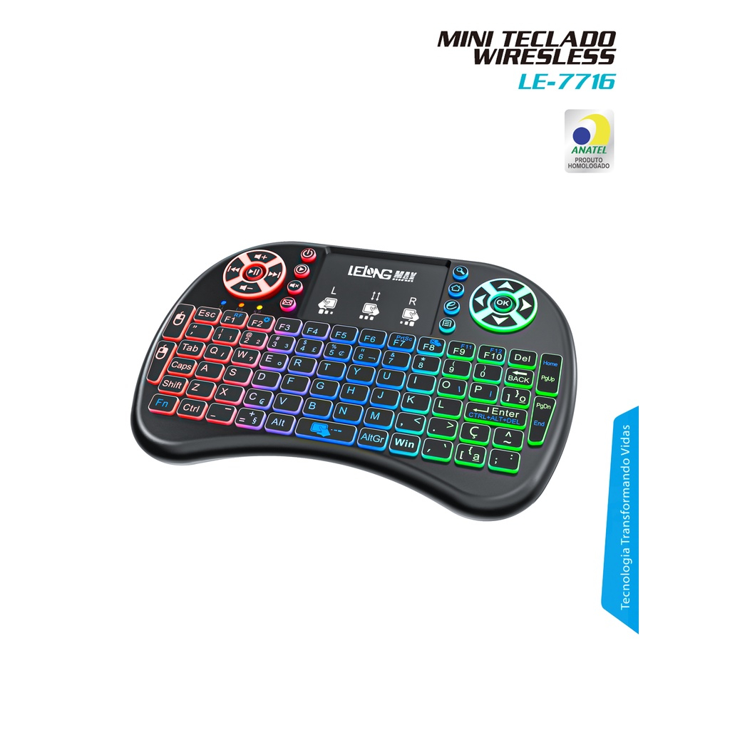Mini Teclado Wireless Touchpad Sem Fio Iluminado KP-2048