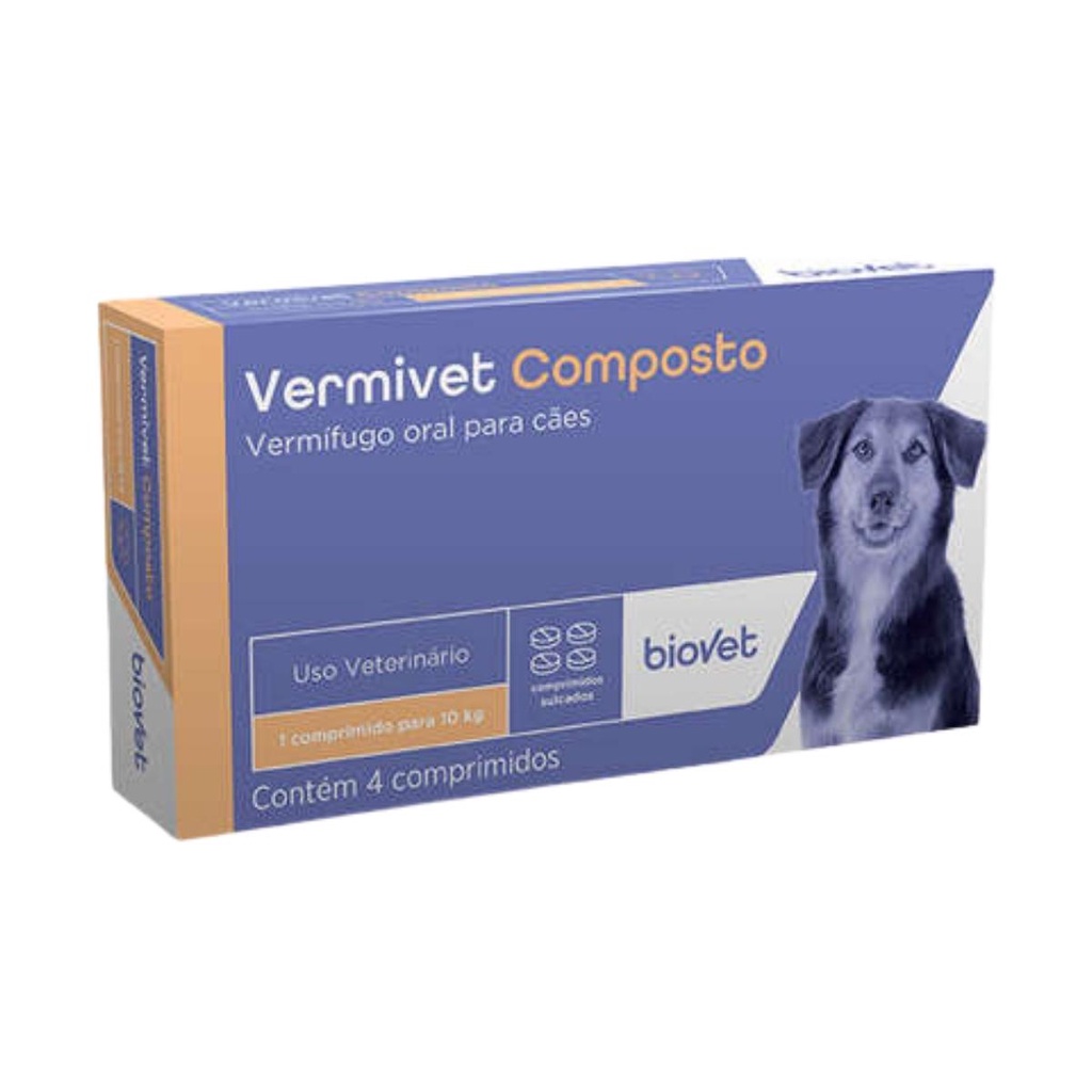 Vermivet Composto 600mg Vermifugo Cães 4 Comprimidos