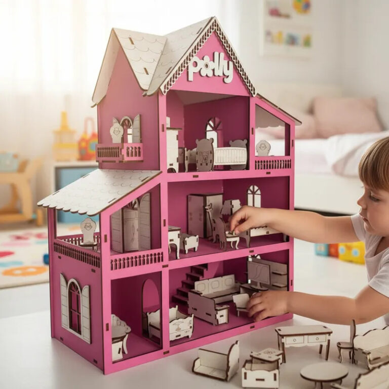 Casa Casinha De Boneca + Kit 30 Moveis Em Mdf Pint