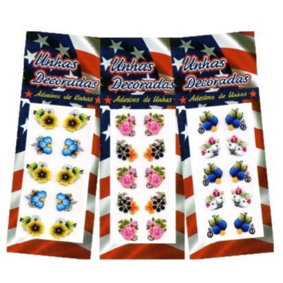 100 Adesivos de Unha 3D  U.S.A Atacado Peliculas U