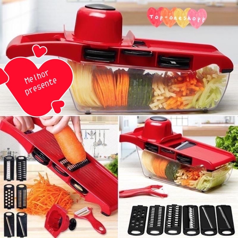 Mandoline Profissional Cozinha Slicer Aço Inox 10 em 1 Fatiador Cortador Ralador De Legumes Verduras
