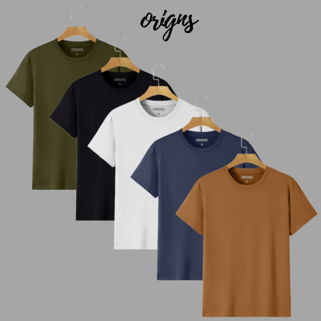 Kit 5 Camiseta Masculina Básica Lisa Slim Algodão ORIGNS