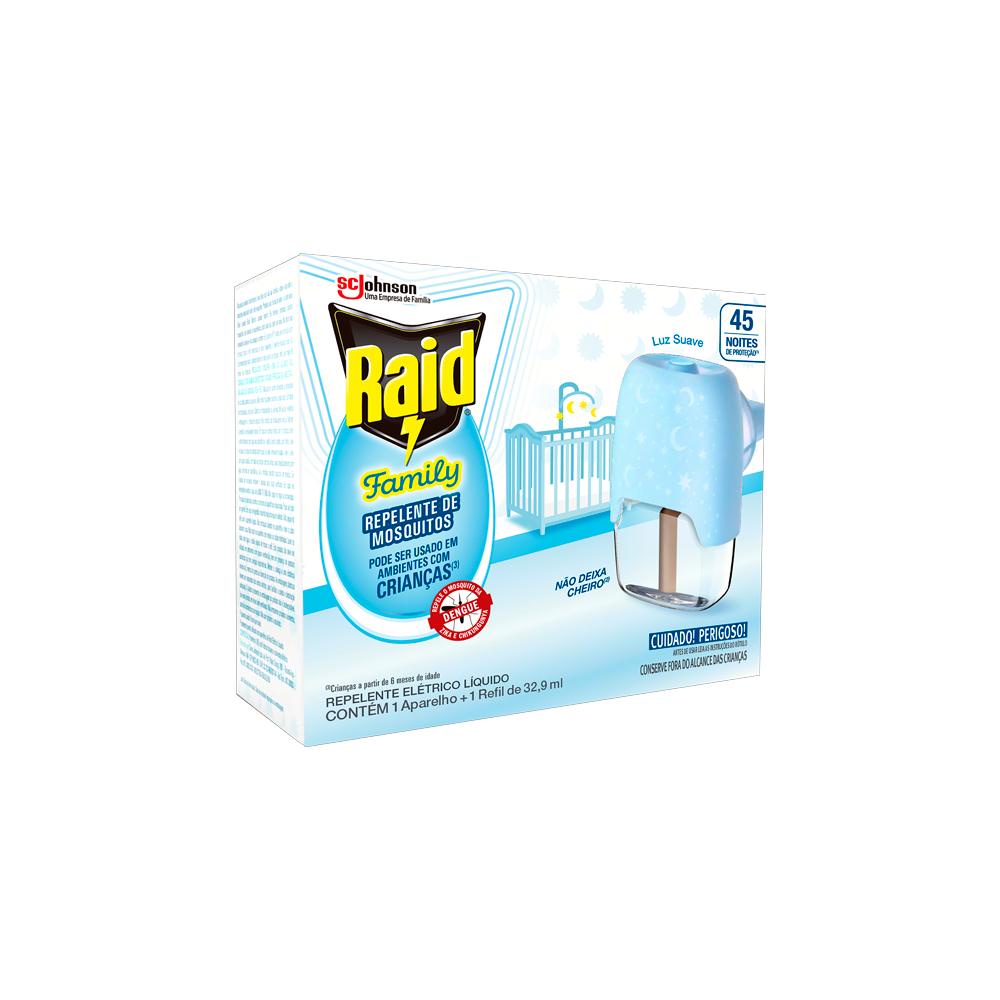 Kit Aparelho Raid + Refil Elétrico Líquido 32,9ml 45 Noites Family