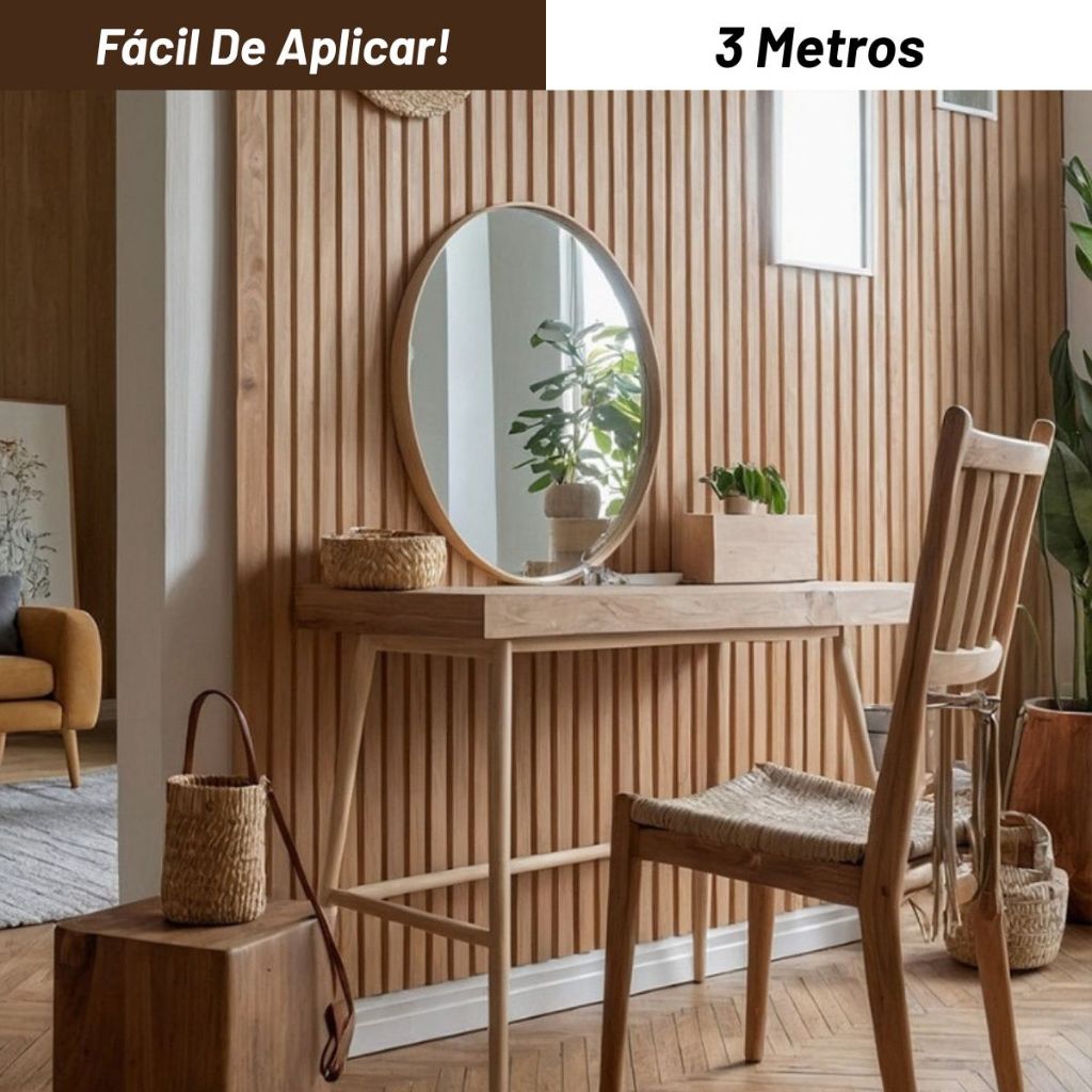 Papel de Parede Tipo Ripado 3m Madeira PVC 3D Adesivo para Sala Quarto Autocolante Amadeirado