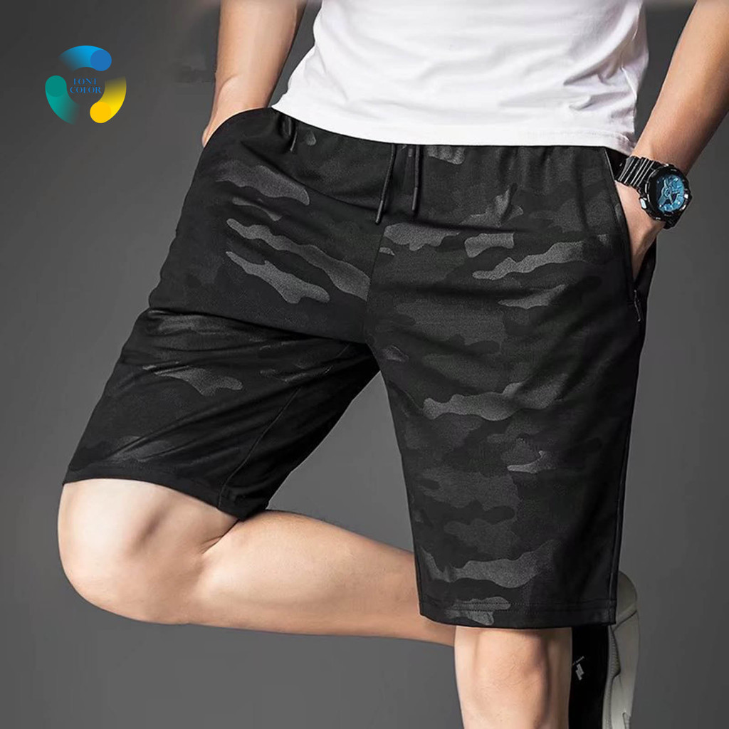 FOM-Mid Rise Elastic Waistband Drawstring Pockets Homens Calções De Verão Camuflagem Impressão Fitne