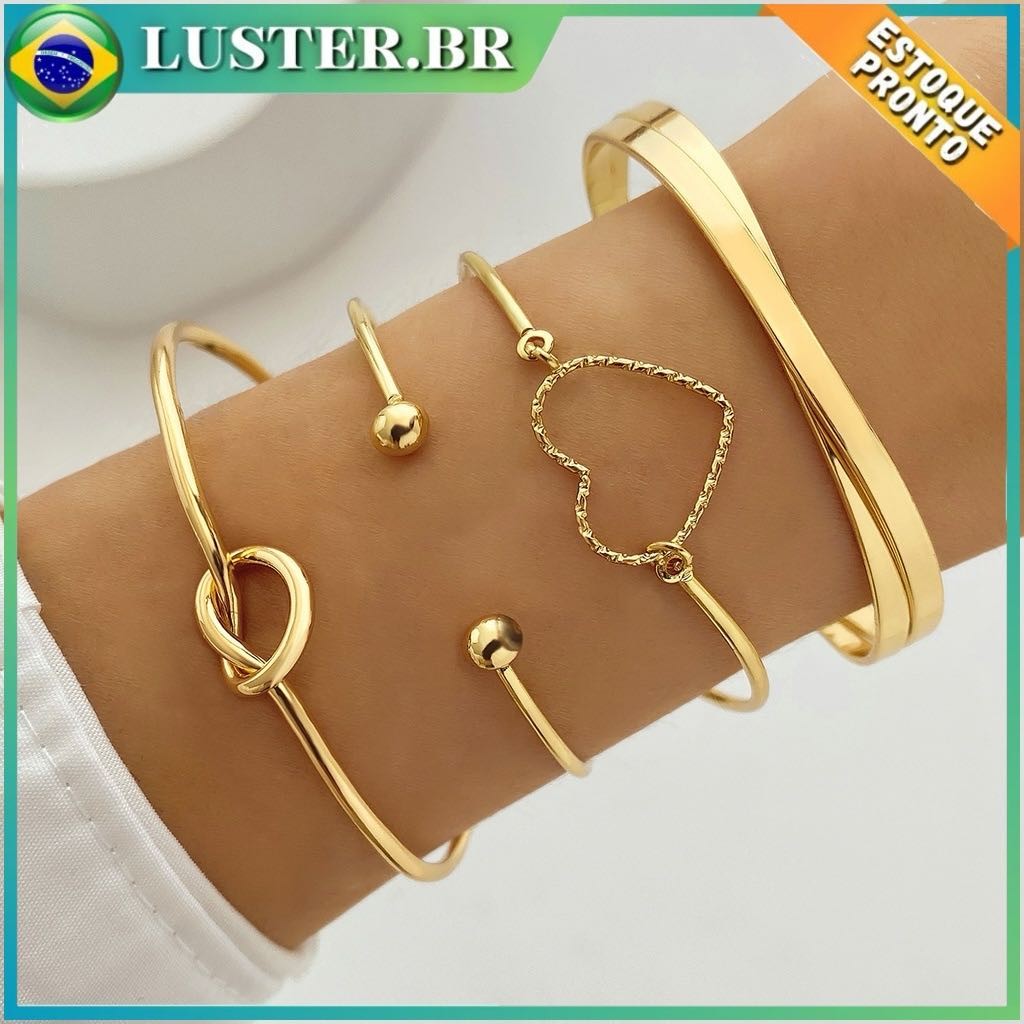 4 pçs/set Conjunto Pulseira Banhada A Ouro Criativa Pulseira Vintage Joias Femininas 4 pçs/set Pulse