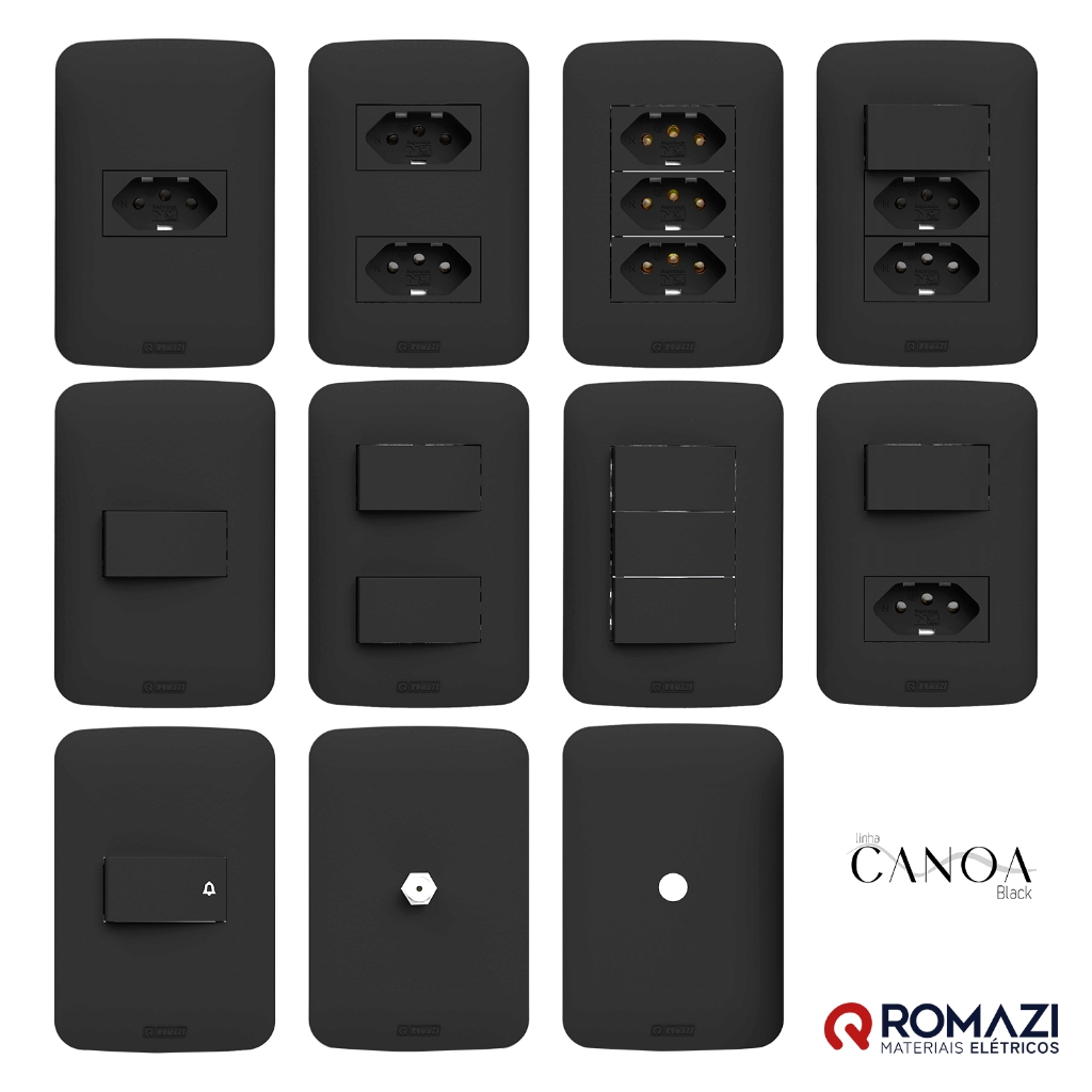 INTERRUPTORES E TOMADAS CANOA BLACK – ROMAZI