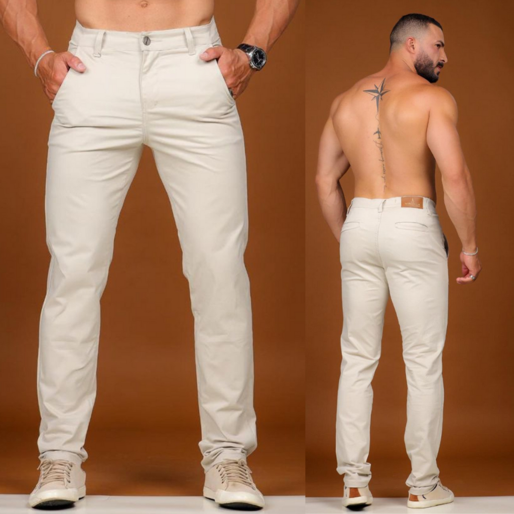 Calça Masculina Sarja Casual Recorte Moderno BOLSO EMBUTIDO SPORT FINO Brim Alfaiataria COM LYCRA