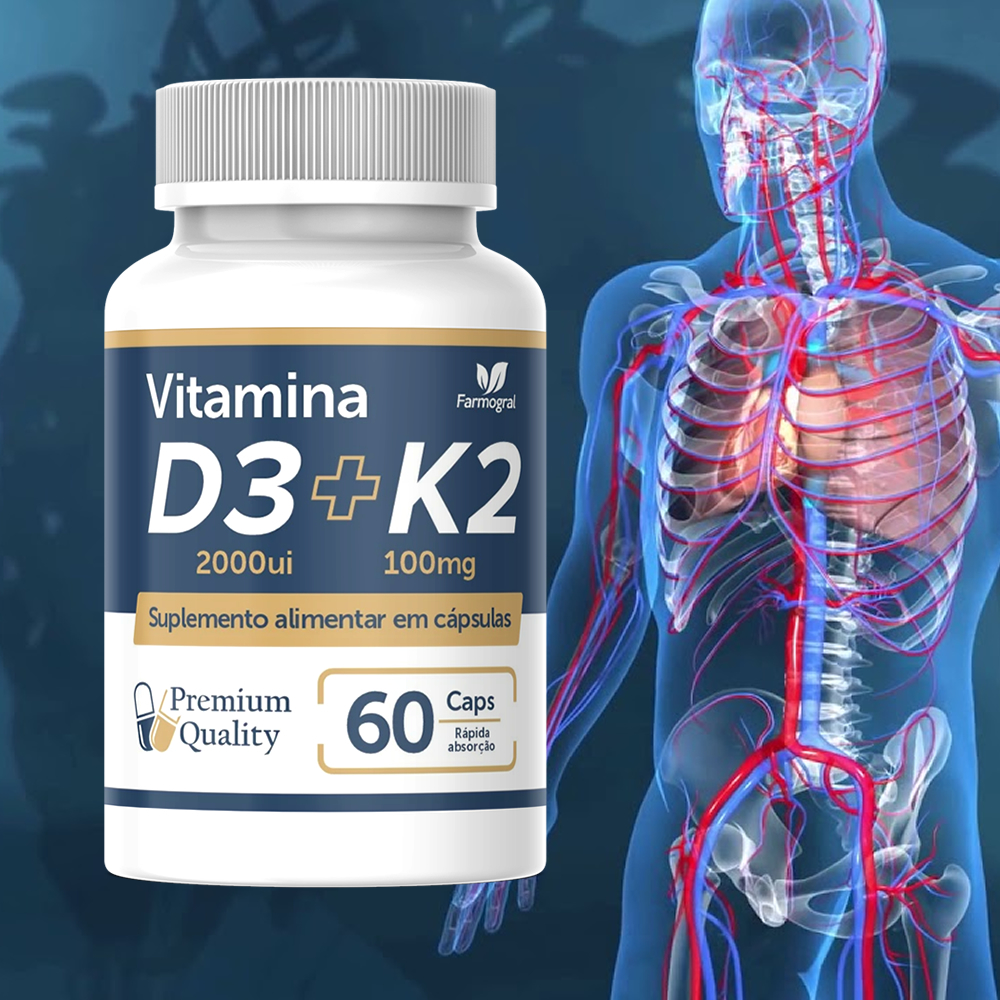 Vitamina D3 2000ui com Vitamina K2 MK7 – 60 cápsulas – Envio Imediato