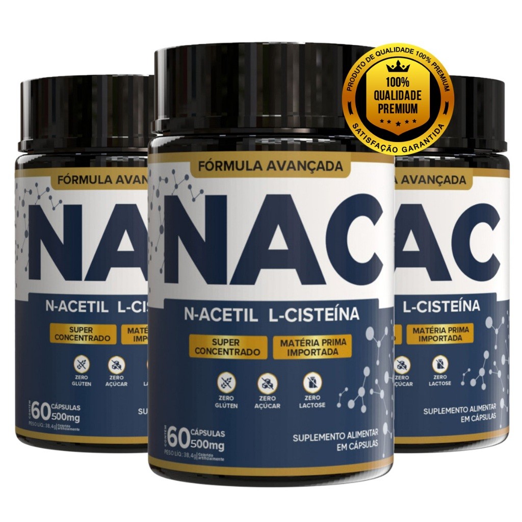 kit 3 NAC N-Acetil L-Cisteína Precursor da Glutationa Imunidade e Saúde do Fígado 500mg – 180 Caps