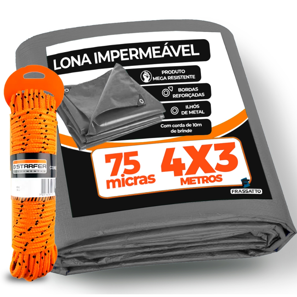 Lona Impermeavel 2×2 3×2 3×3 4×3 4×4 5×3 5×4 6×3 6×4 Construção Piscina Reforçada Cinza + Corda