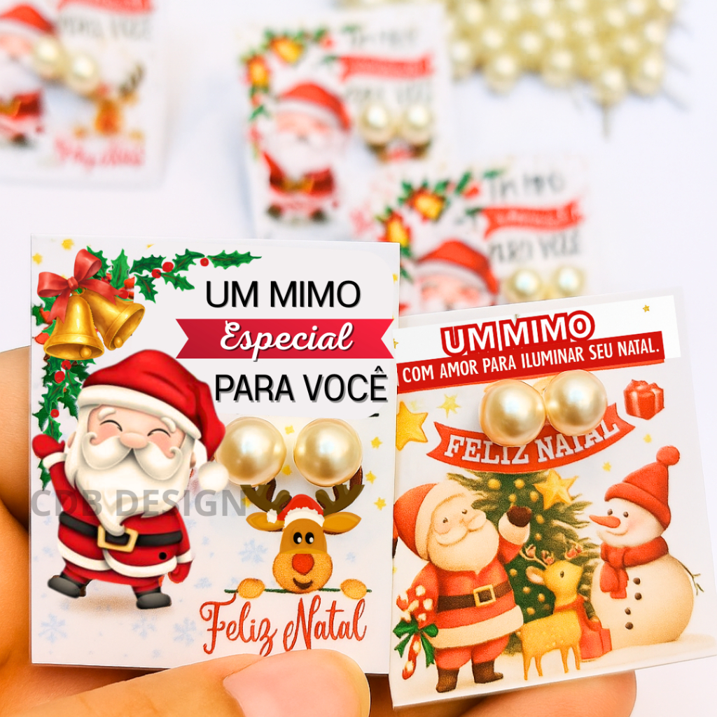 50 Pares De Brinco Perola + tag natal mimo para Cliente lembrancinha agradecimento