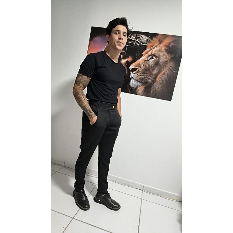 Calça alfaiataria masculina com ajuste lateral Coreano