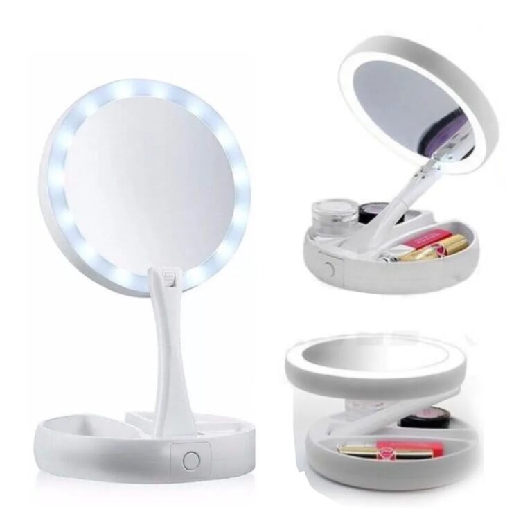 Espelho De Luz Led Dobrável Aumenta 10x Maquiagem
