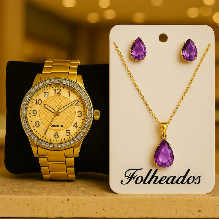 Relogio feminino a prova dágua DHP kit de colar e