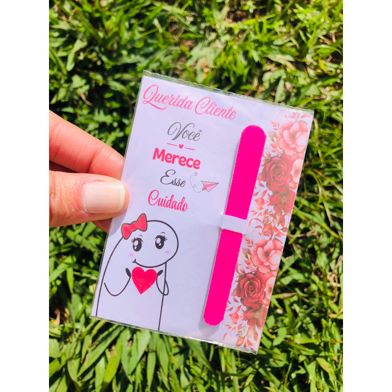50 Cartão com mini lixa de unha rosa, mimo para cliente