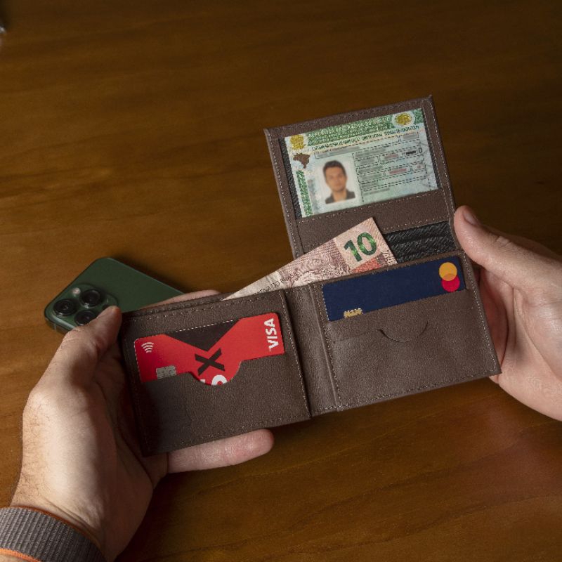 Carteira Masculina Porta Cartão de Couro Legítimo CNH Cartão e Cédulas