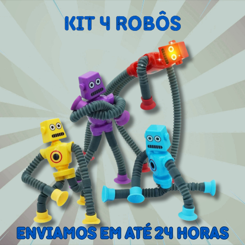Kit 4 Robôs Estica e Gruda Brinquedo Infantil Pop