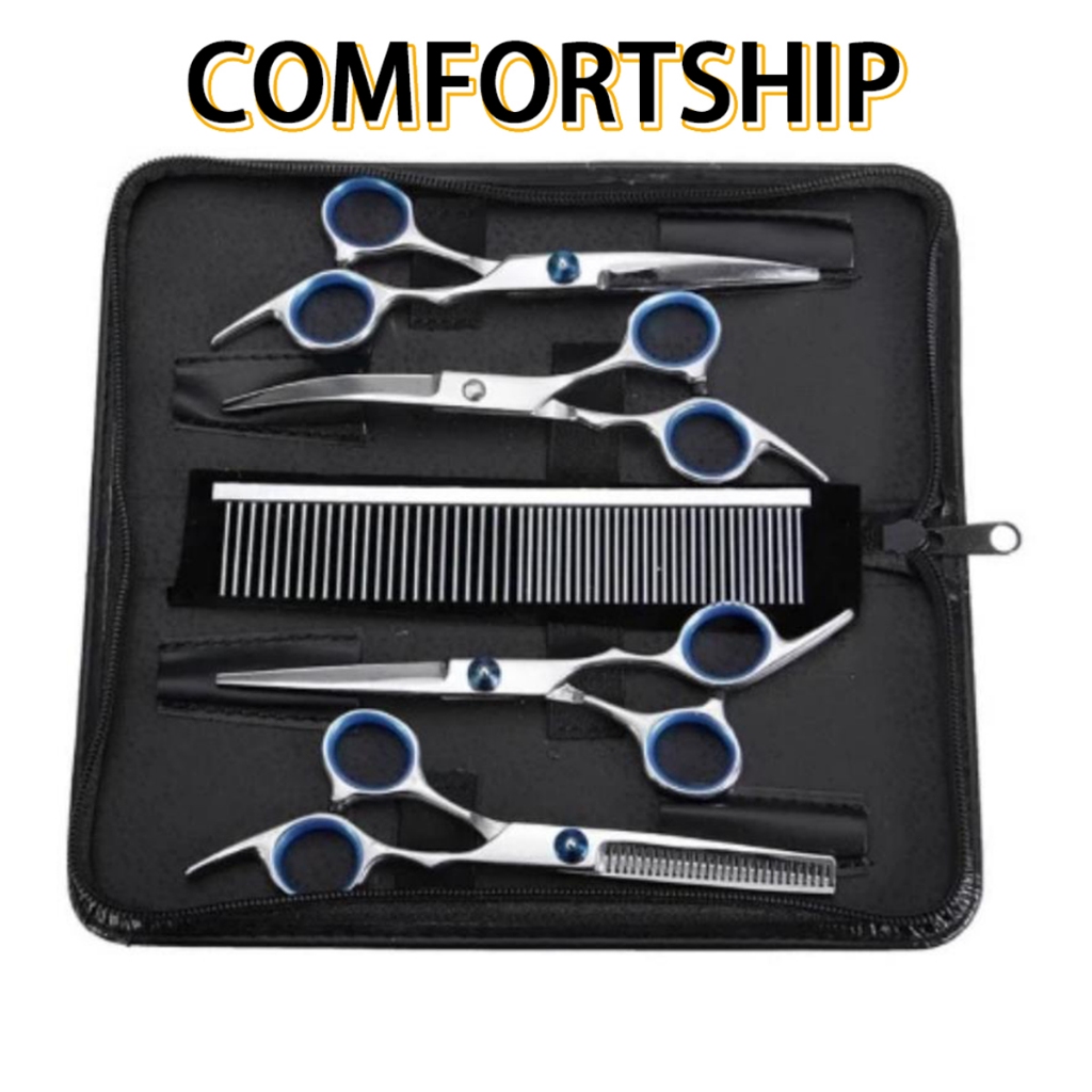 COMFORTSHIP>>Professional 5 in 1 Dog Grooming Scissors Set with Safety Tips, Sharp
