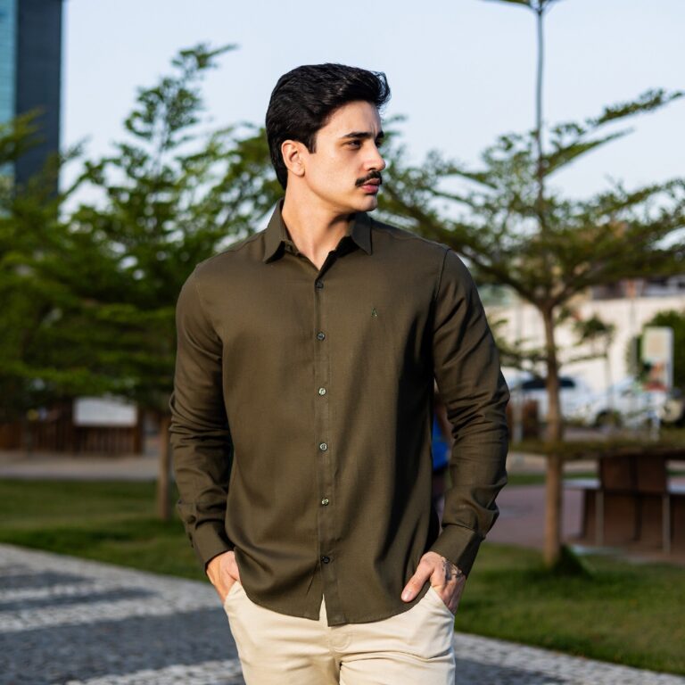 Camisa Masculina Social Manga Longa Linho Algodão